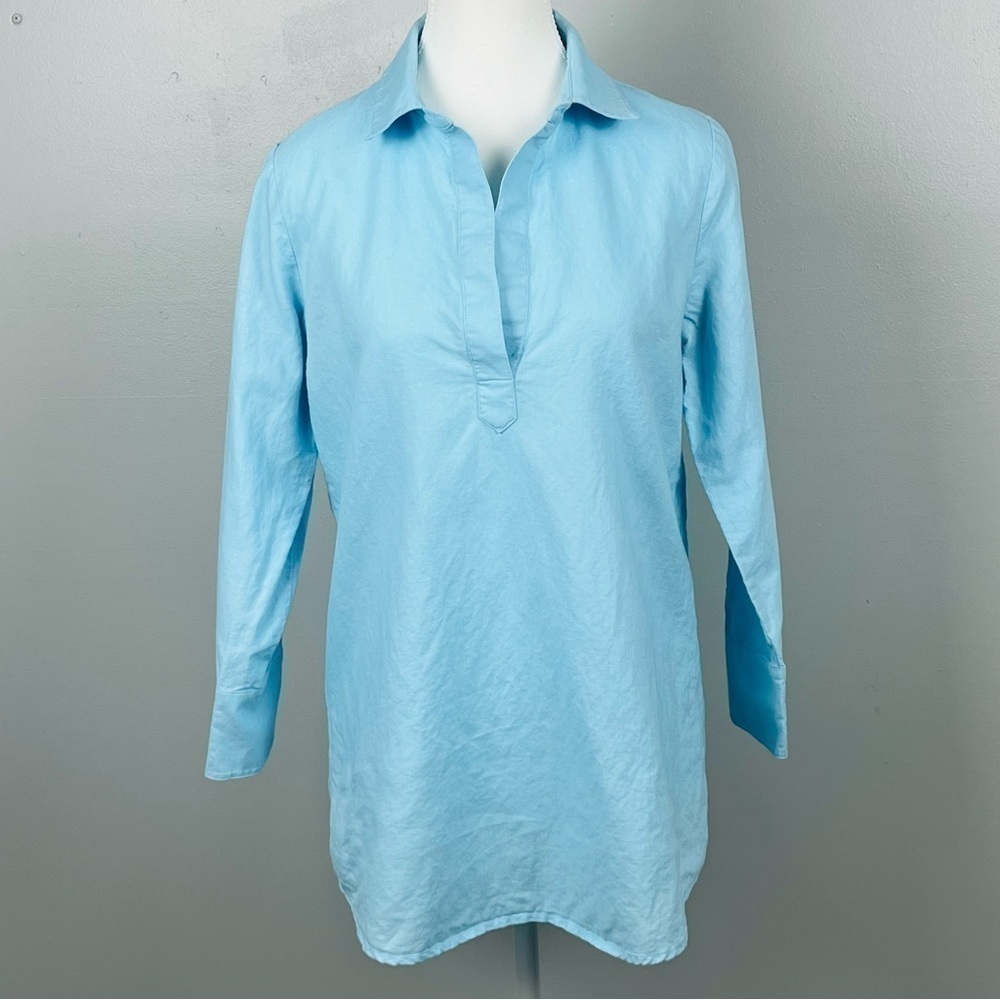 Vineyard Vines linen cotton blend y-neck 3/4 sleeve curved hem tunic, size XS.